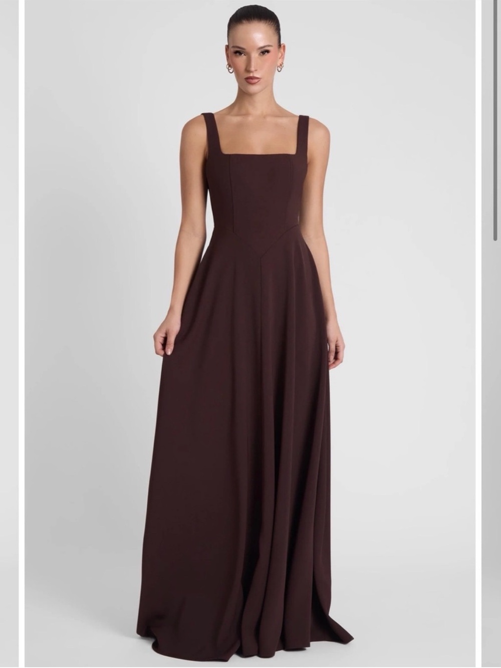 Sleeveless Square-Neck Maxi Dress in Deep Brown